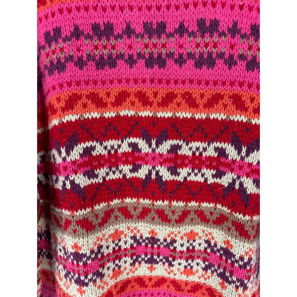 Vintage Eddie Bauer Fair Isle Knit Sweater, Womens Sz L Made In USA, 100% Cotton